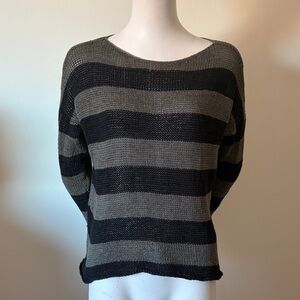Eileen Fisher Black and Gray Striped Sweater